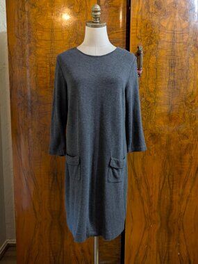 J. Jill Grey Heathered Ponte Tunic Dress Size M 3/4 Sleeve Pockets Minimalist Co
